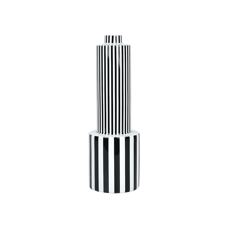 Black and White Striped Ceramic Vase